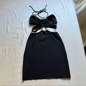 Sage Swim black knit cut out halter neck sleeveless mini dress